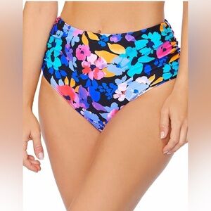 Island Escape Blue and Pink Floral High-Waisted Bikini
